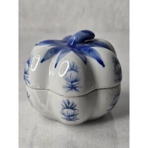 Vintage Blue And White Pumpkin Trinket Box